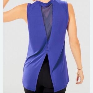 Fabletics XS Royal Blue Monet V-back Slit Tie Mesh Panel Athletic Tank Top